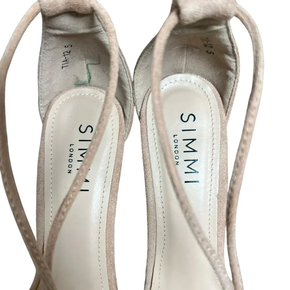 Simmi London Tan Beige Suede Stiletto Heel Feathered Sandals Size 8